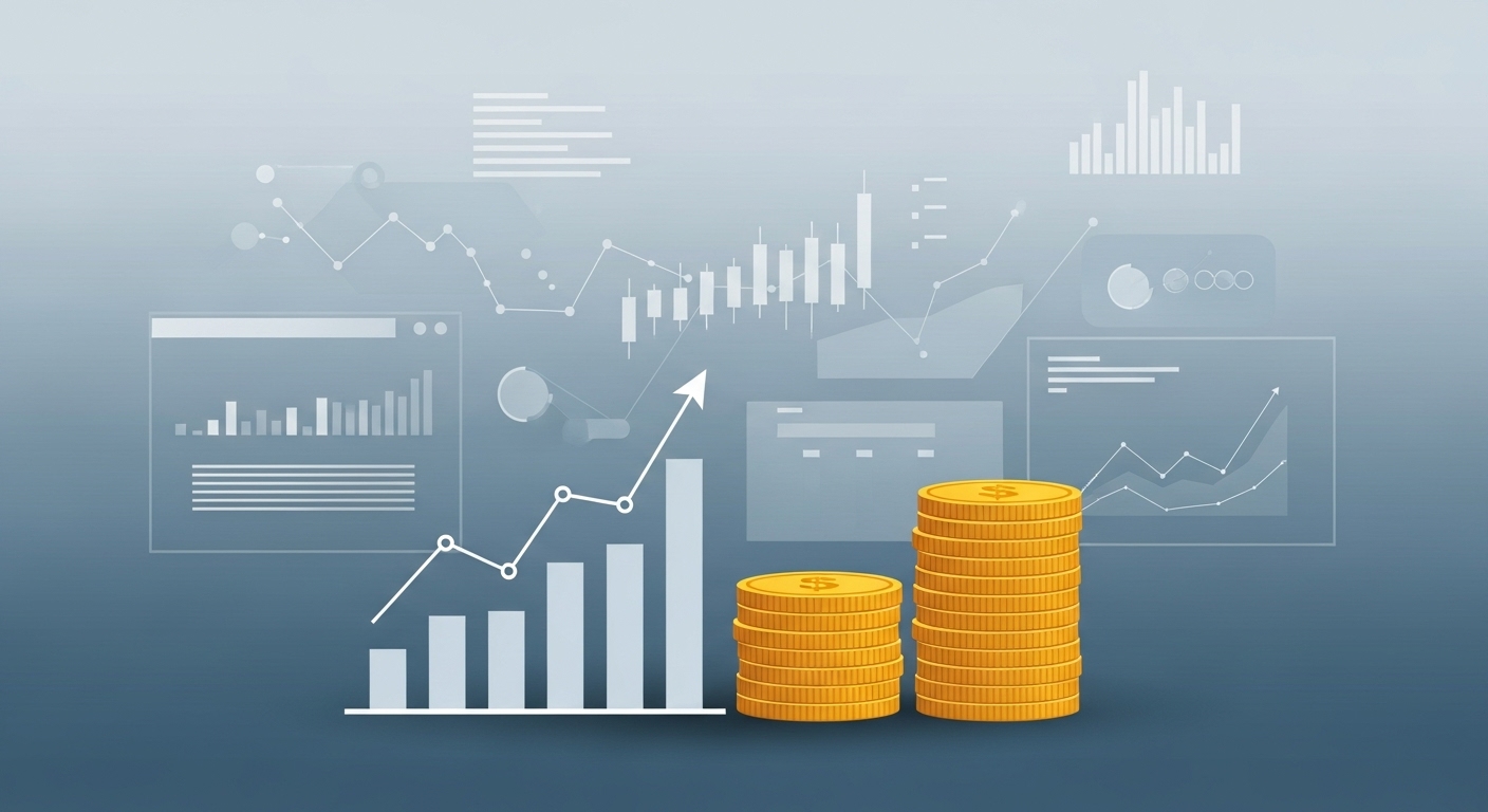 작은 동전 더미 옆에서 투자 수익률이 상승하는 그래프를 보여주는 그림. 소액 투자의 성장을 상징합니다.