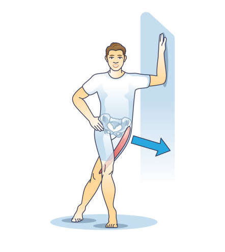 벽에서 하는 대퇴근막장근 스트레칭