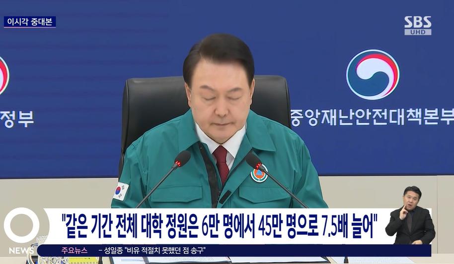 같은 기간 전체 대학 정원은 6만명에서 45만명으로 7.7배 늘었다