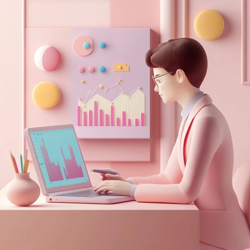 사회초년생이 노후 준비를 위해 노트북으로 연금 ETF 차트와 수익률을 분석하며 투자 비교에 집중하는 모습, 연금 ETF, 한국 ETF 투자, 초보 투자자, 재테크 시작, 차트 분석