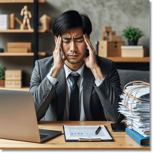 과도한 업무로 편두통이 생긴 남성