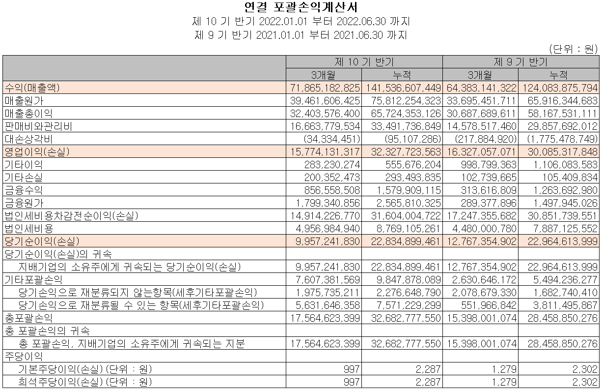 코미코 - 손익계산서