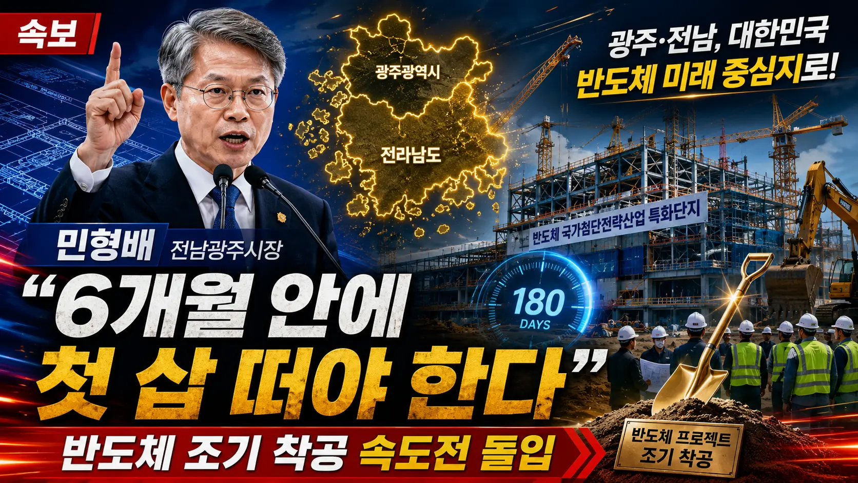 민형배 전남광주시장이 반도체 프로젝트 조기 착공을 강조하는 뉴스 썸네일