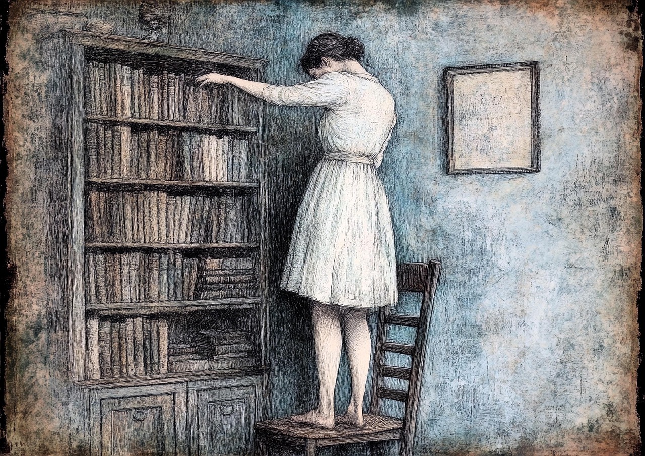 책장을 정리하는 사람의 모습