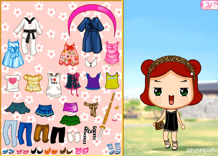 귀여운-코니콩-옷입히기-플래시게임-플레이2-머리위에-호피-무늬의-머리띠를-착용한-화면