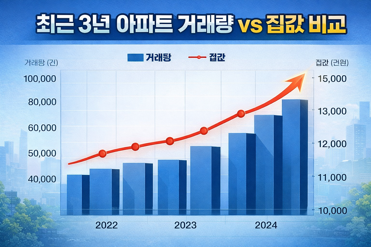 한국 아파트 거래량과 집값 변화 그래프 예시