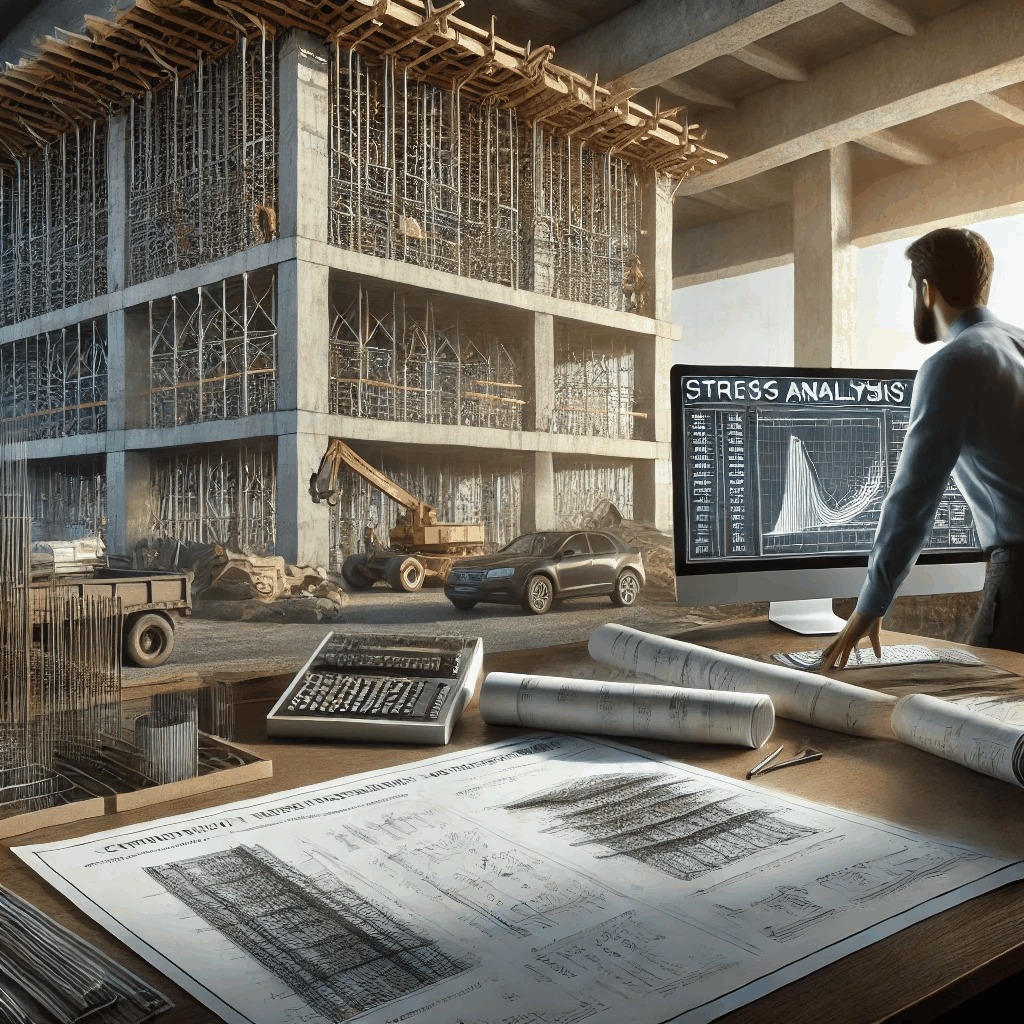 설계사가 철근 콘크리트 구조를 설계하고 있는 이미지