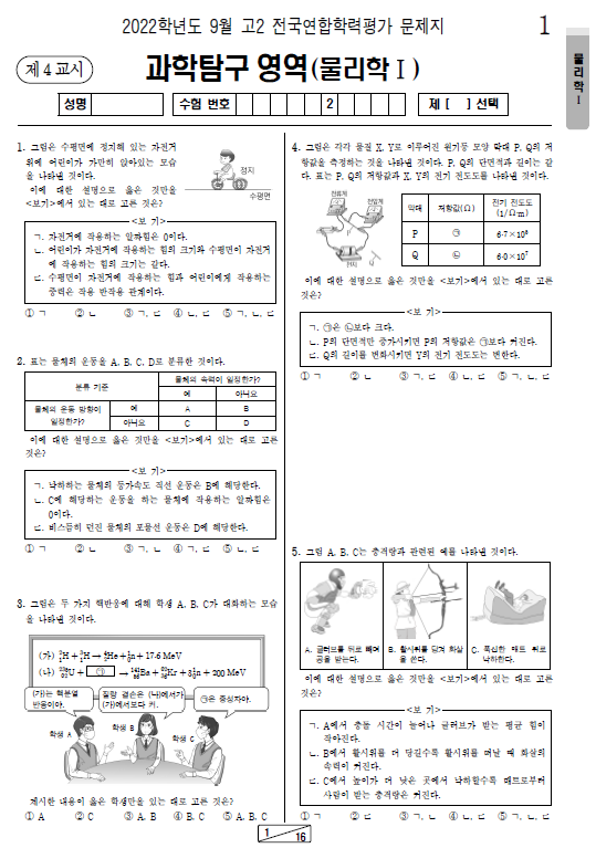 2022-9월-고2-모의고사-물리학 1-기출문제-다운