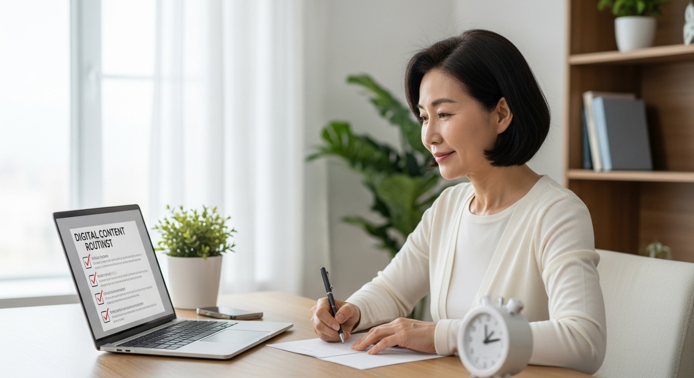 콘텐츠 작성 루틴을 실천 중인 여성 블로거