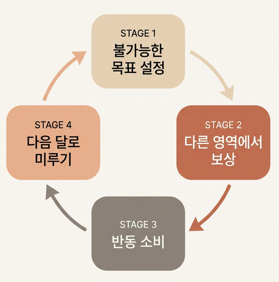 자취 절약 실패 4단계 반복 사이클 구조도