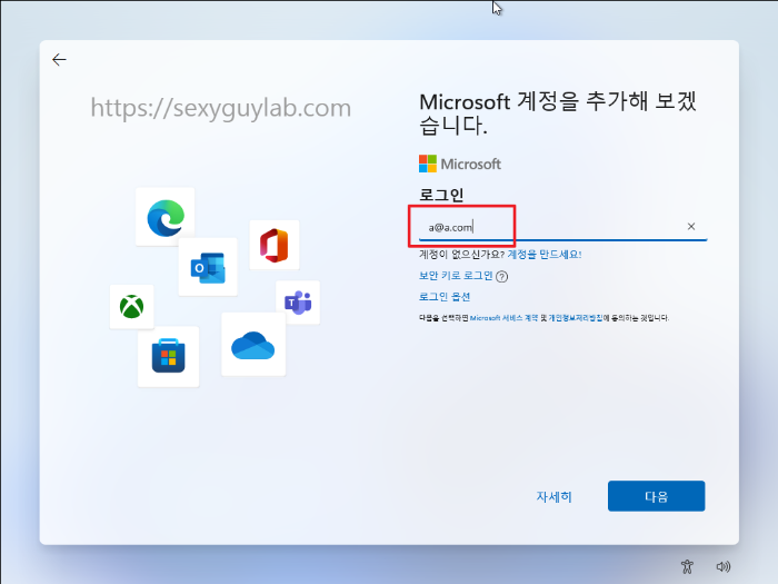 윈도우 11 설치 로그인 입력