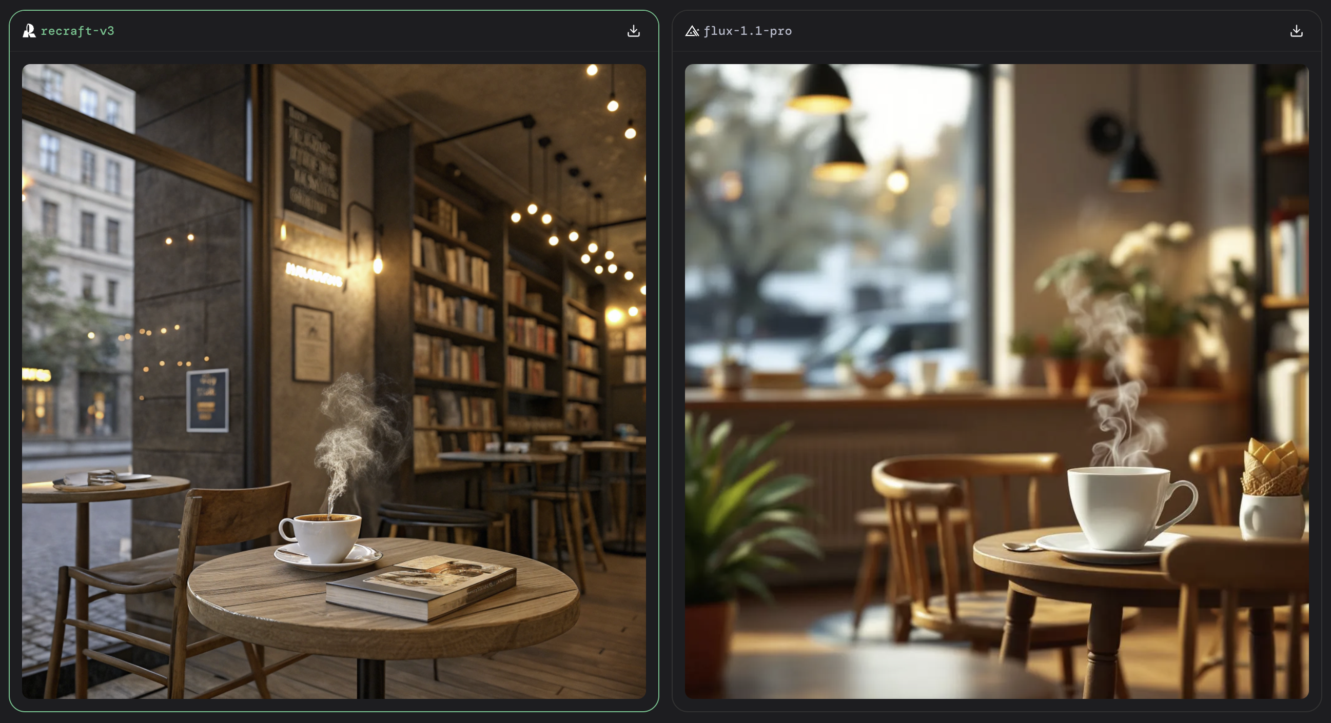 따뜻함이 느껴지는 카페 이미지 생성 비교 ❘ LMArena.io