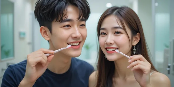 아조나 치약 사용하는 커플 양치 장면