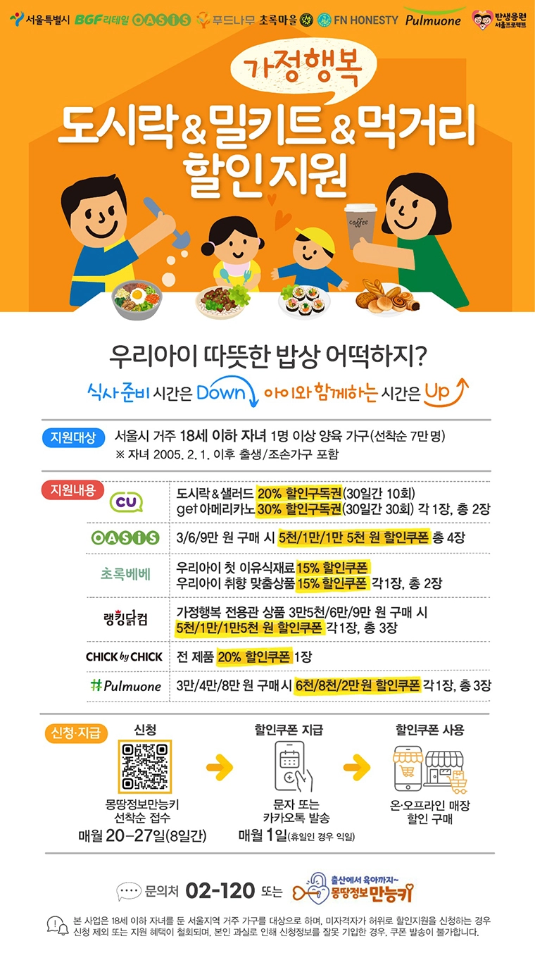서울시-가정행복-도시락-할인지원-사업-신청-기간-혜택-쿠폰-편의점-CU-오아시스-초록마을-랭킹닭컴-할인쿠폰