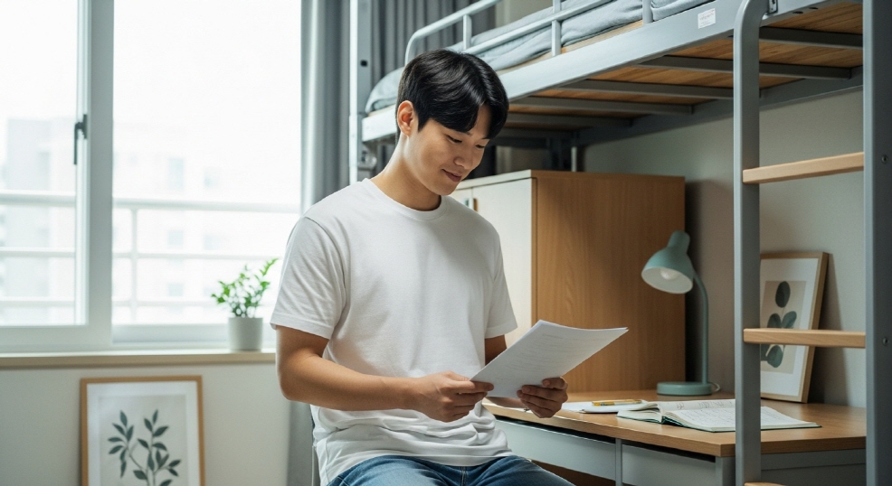 대학생이 서류를 챙기는 모습