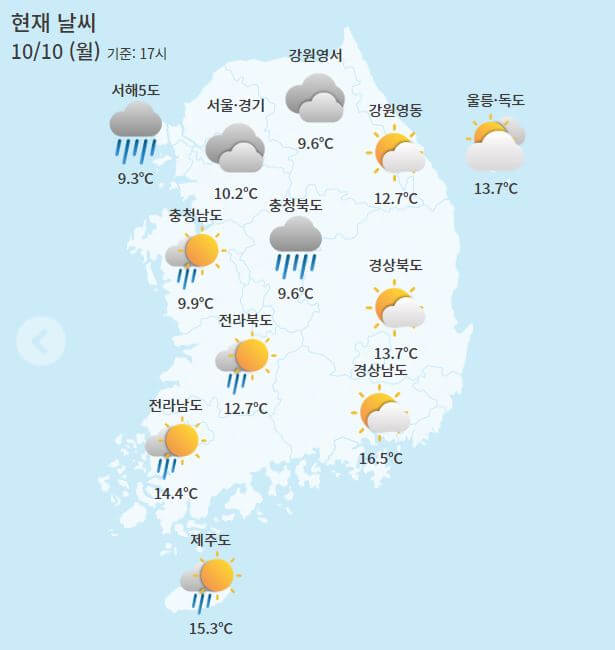 10월둘째주전국날씨