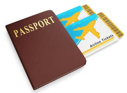 여권에 끼어 넣은 항공권 티켓