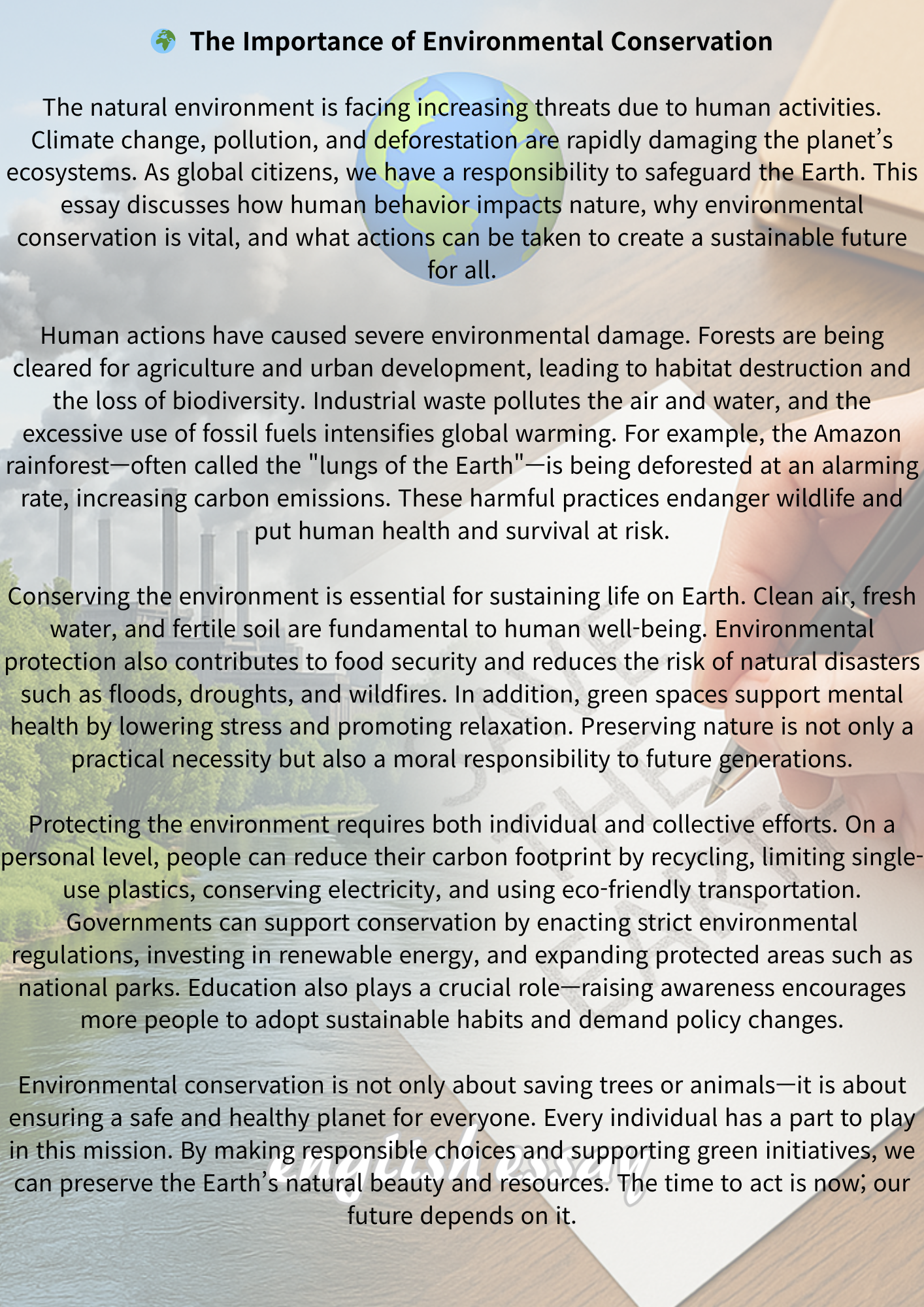 The Importance of Environmental Conservation 환경 보존의 중요성