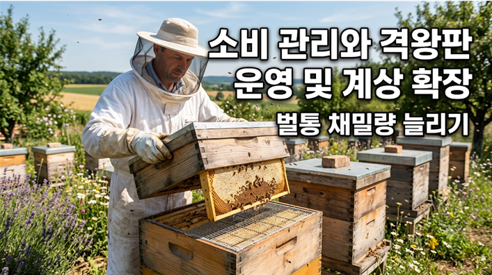벌통 내부 소비 프레임을 점검하는 양봉가의 모습