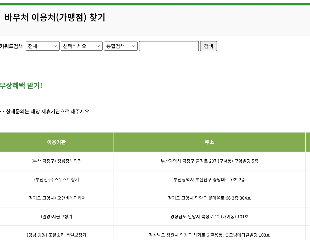 한마음 의료복지카드 이용처