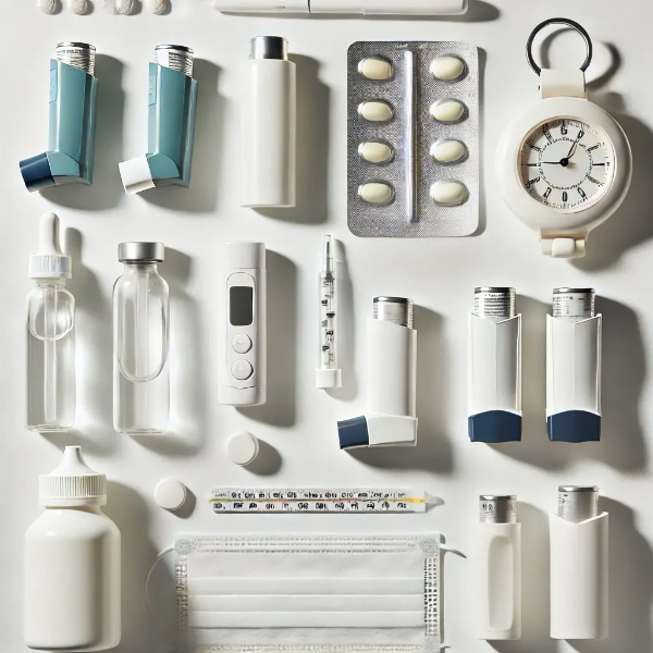 천식 관리용 약물과 흡입기 스튜디오 사진