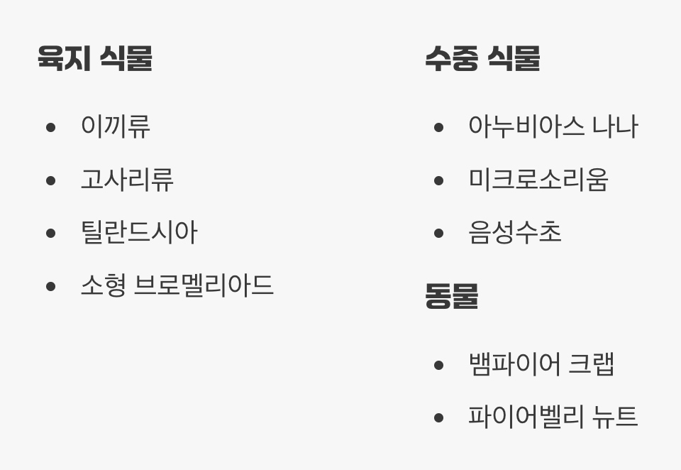 '물'과 '육지'의 생명체 선택하기