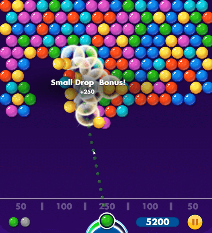 노란색-버블을-터트리고-점수를-획득하는-화면