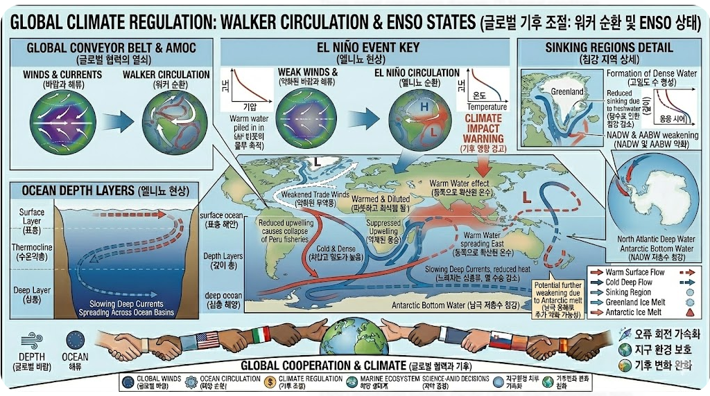 엘니뇨 라니냐 평상시 비교 워커순환 무역풍 용승 해수면 온도