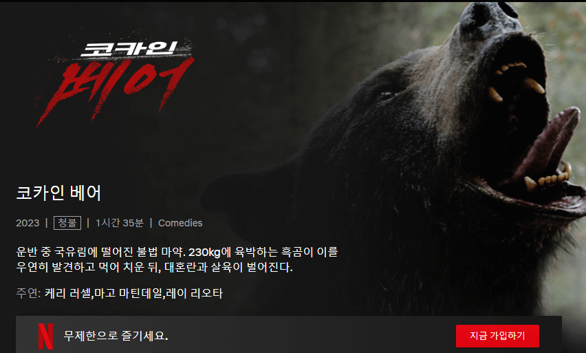 코카인 베어 줄거리, 평점, 후기,