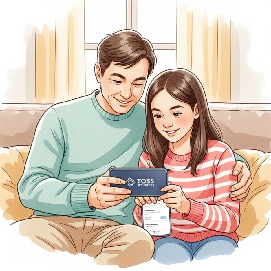 부모와 자녀가 함께 토스 앱을 활용하는 모습