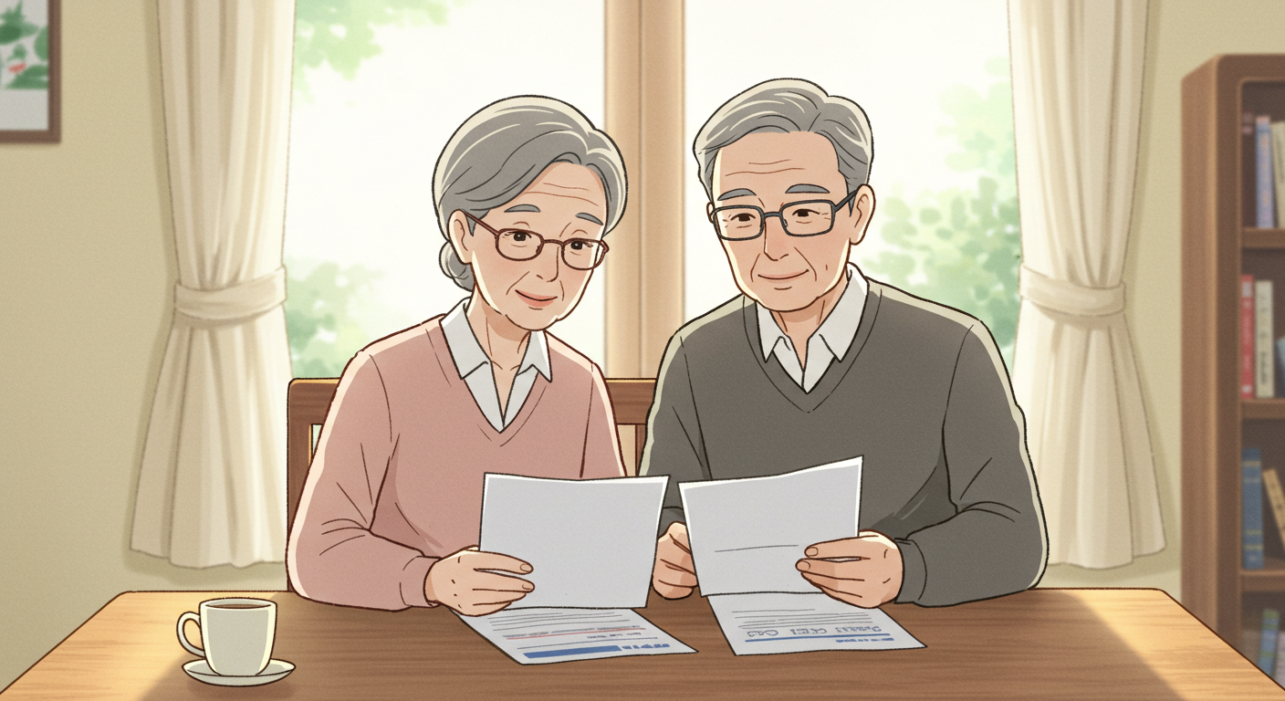 60대 시니어 부부가 암보험 설계를 검토하는 모습