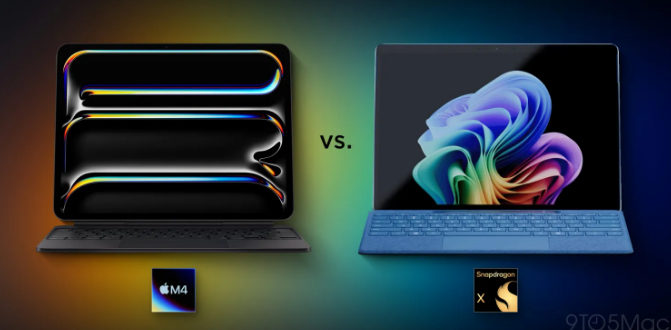 M4 아이패드 프로와 서피스 프로를 비교(출처-9to5mac)