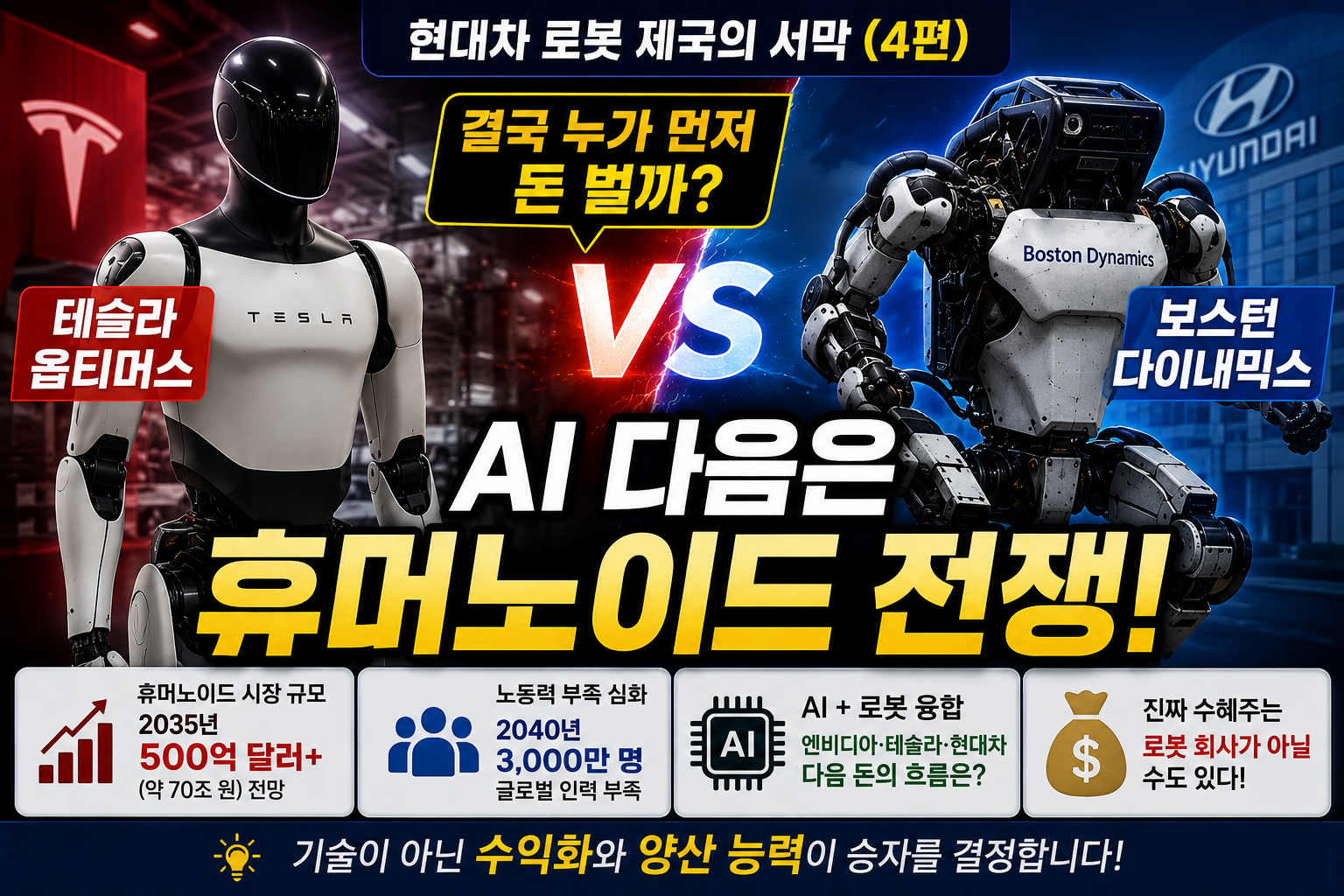 테슬라 옵티머스와 보스턴다이내믹스 휴머노이드 전쟁 투자 분석 썸네일