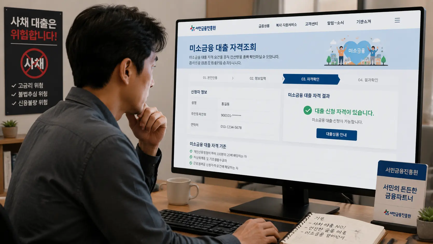 사채 대출 위험을 피하고 서민금융진흥원 미소금융 대출 자격 기준을 공식 전산망으로 검토하는 채무자