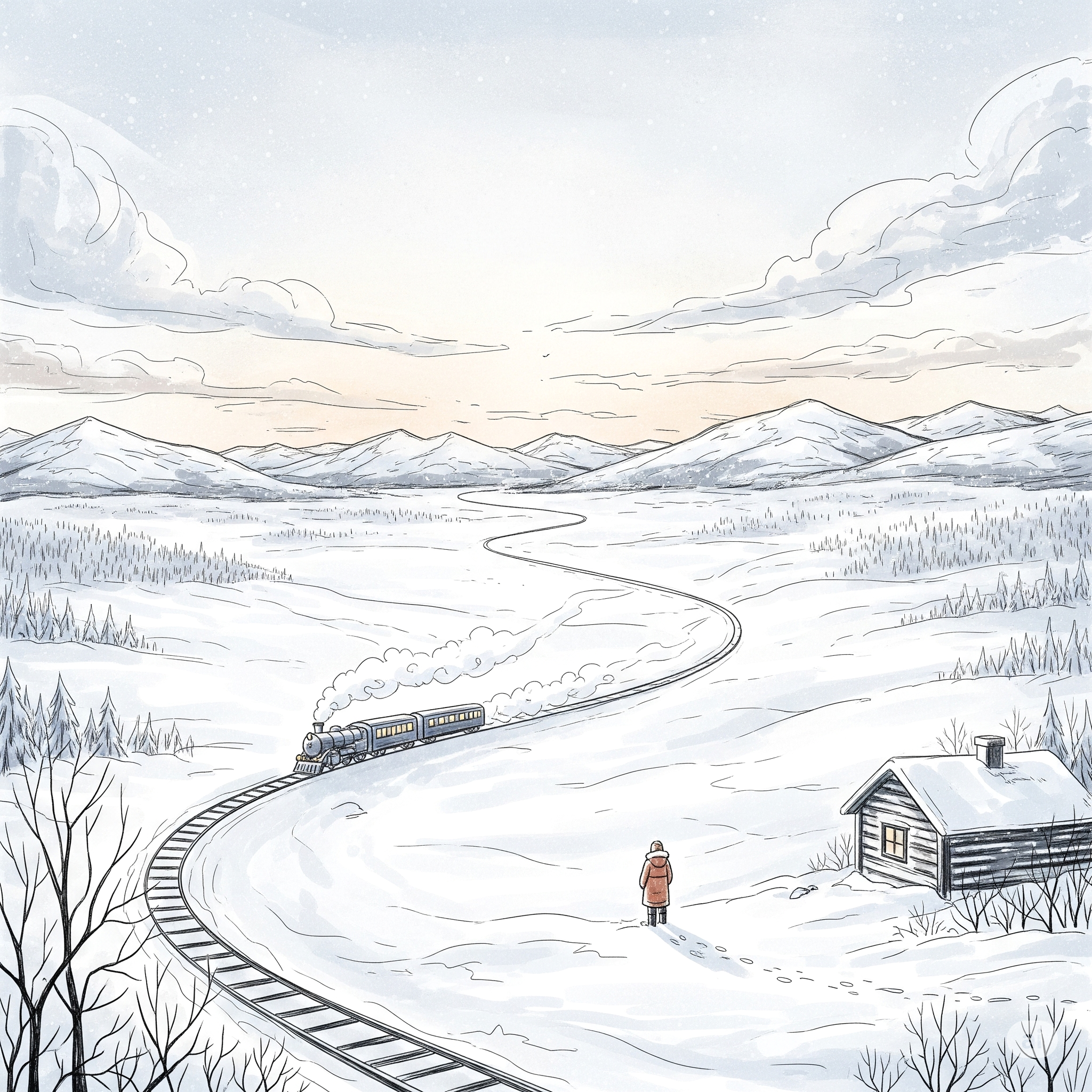 눈 내린 산의 풍경