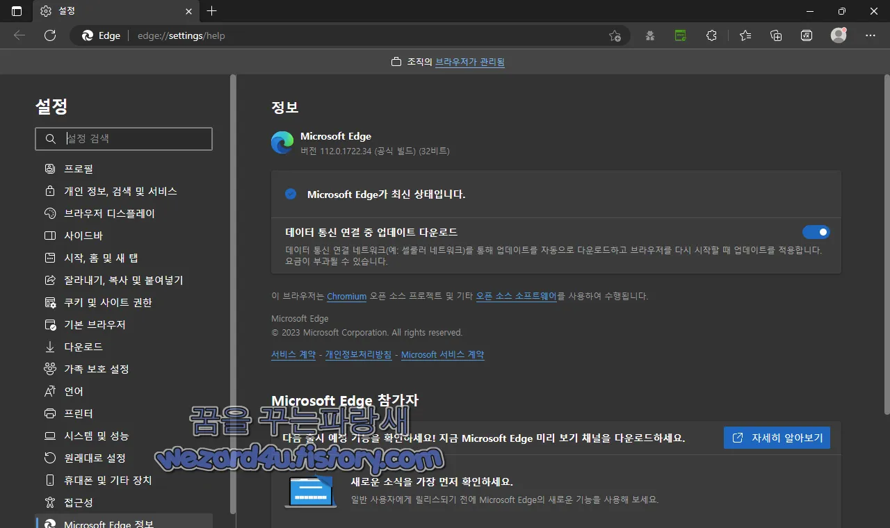 Microsoft Edge 버전 112.0.1722.34