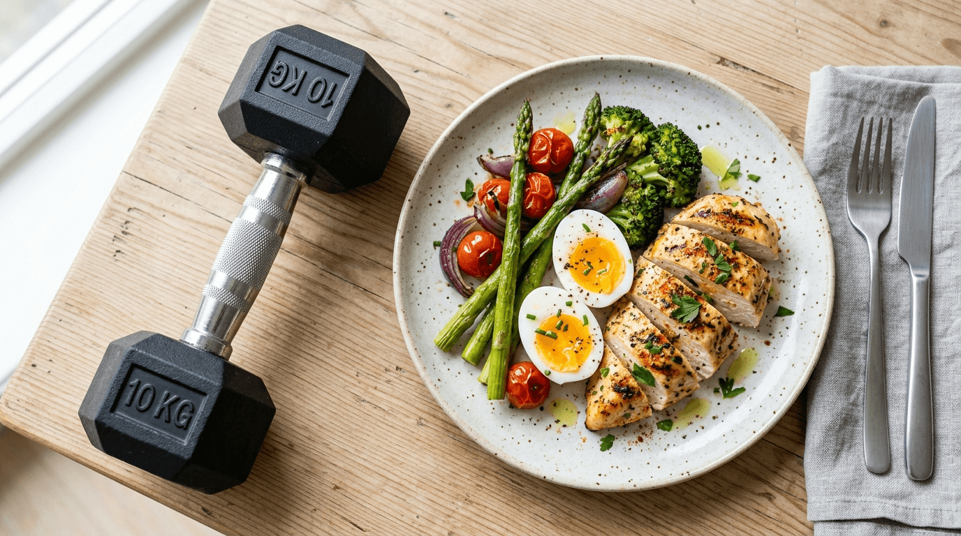 근력 운동과 고단백 식단 사진
