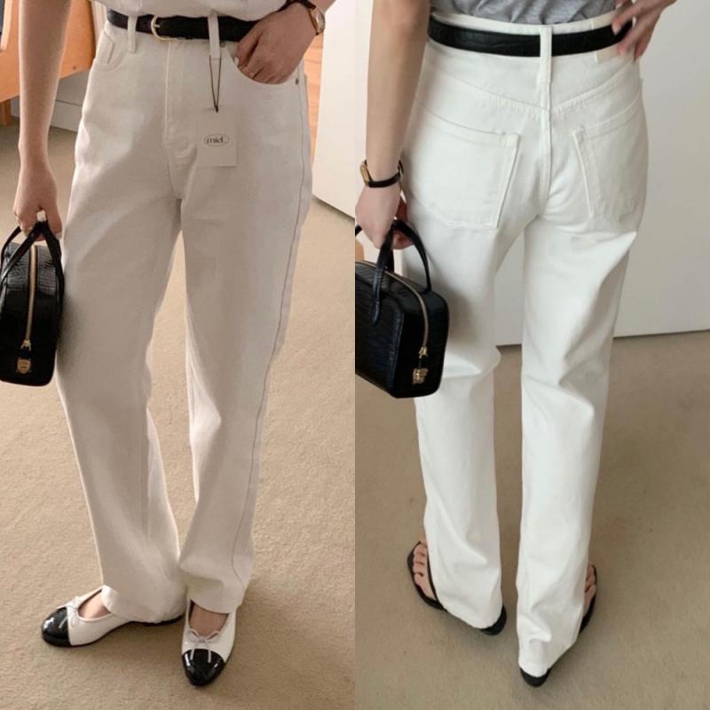 미엘 miel 044 세미 와이드 화이트 데님 팬츠