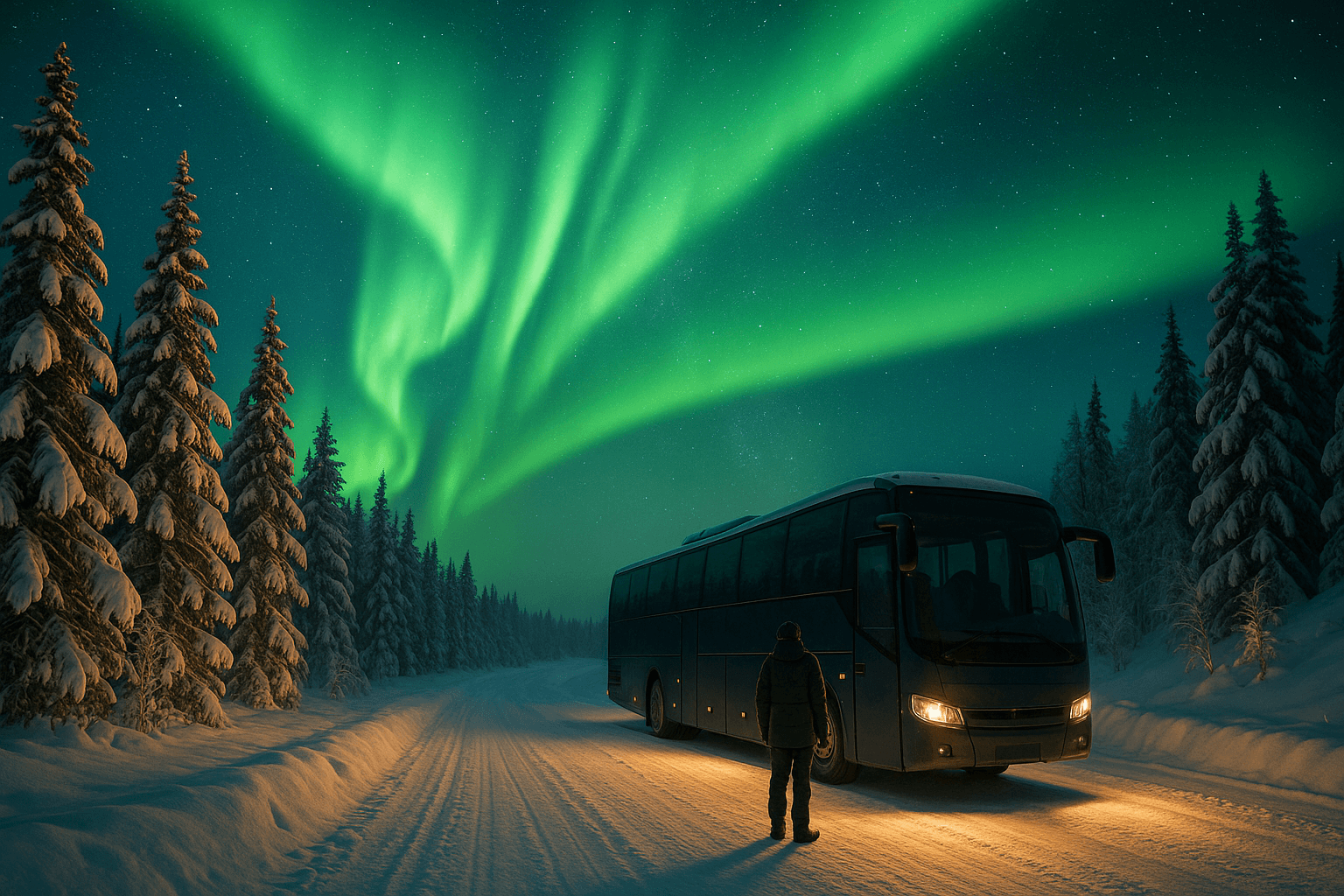 겨울철 교통 이동으로 북유럽 여행하는 이미지