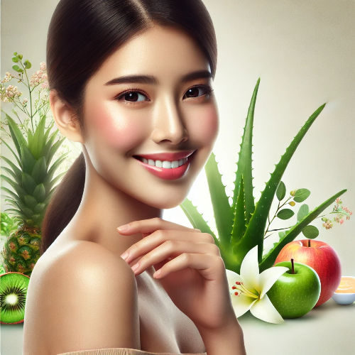 비타민 A를 먹고 건강하고 맑은 피부를 가진 아름다운 여성