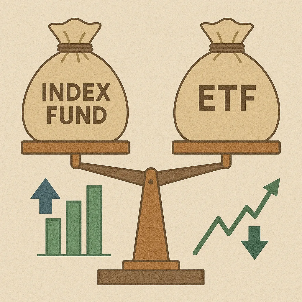 인덱스펀드와-ETF의-본질적인-차이를-저울-위에-놓인-두-개의-돈자루로-상징적으로-표현한-일러스트-투자-비교-이미지