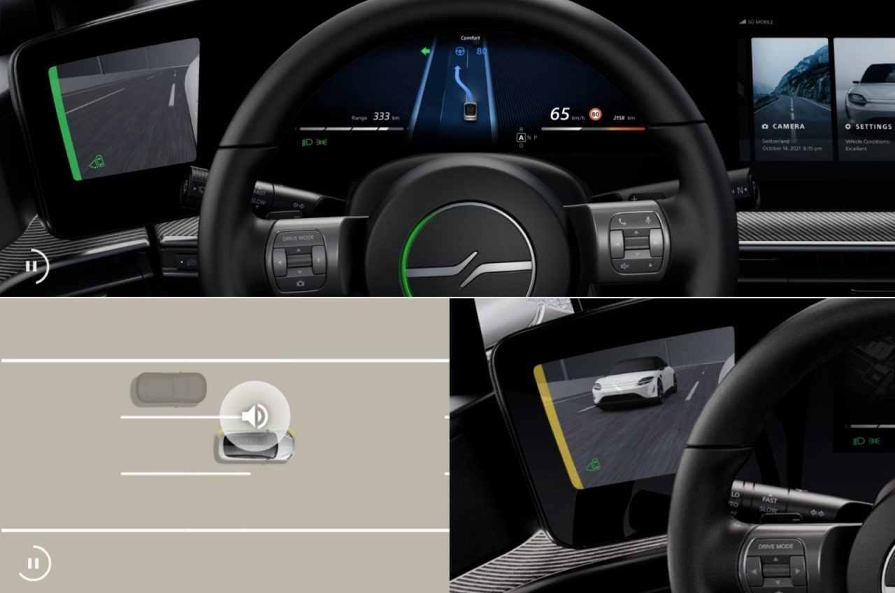 소니 비전-S의 차로 변경 결정 지원 시스템을 캡처한 화면입니다.(출처 : 소니 홈페이지)