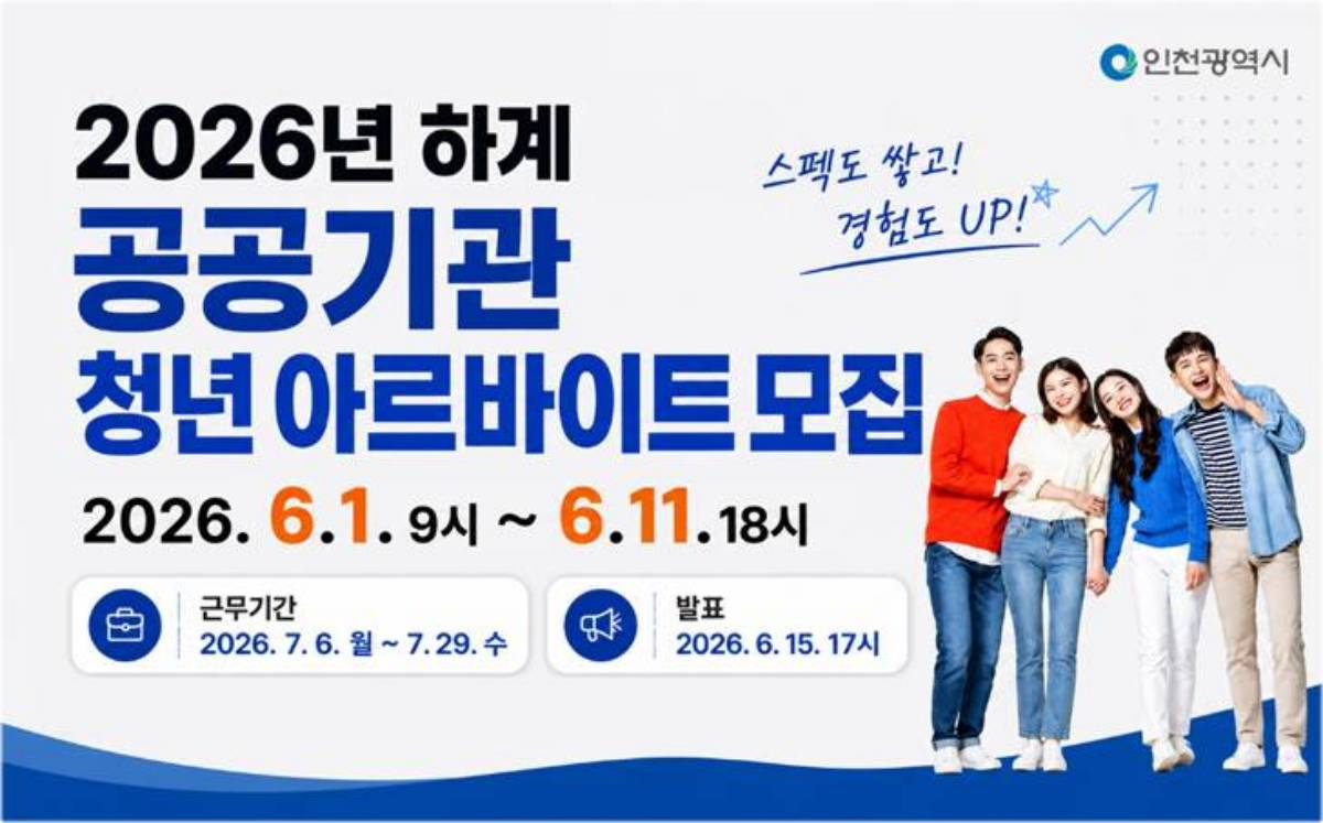 2026 인천시 하계 공공기관 청년 아르바이트 모집 포스터