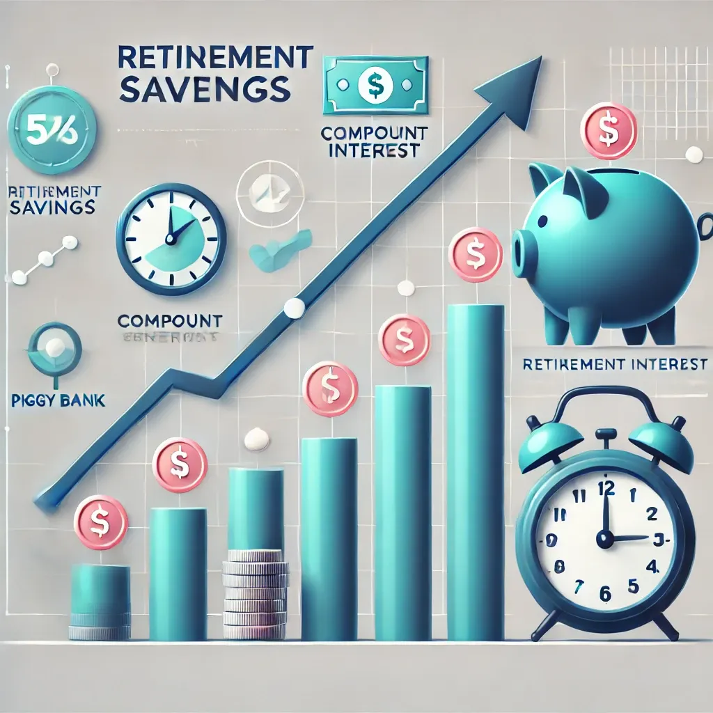 연금저축의 복리 효과로 성장하는 자산을 설명하는 그래프와 돼지 저금통