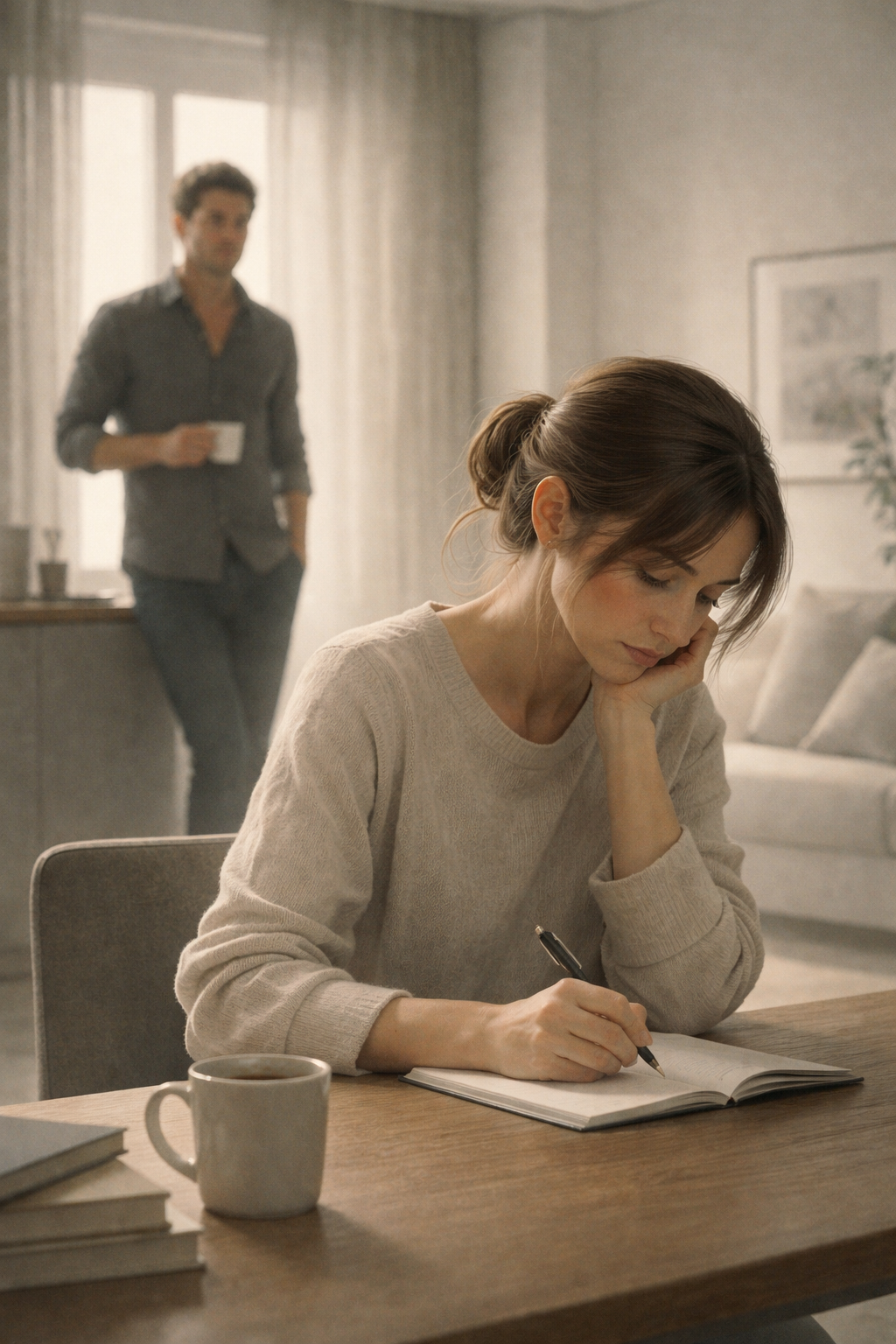 뒤에서 지켜보고 있는 남자