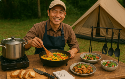캠핑 음식 요리 관련 사진