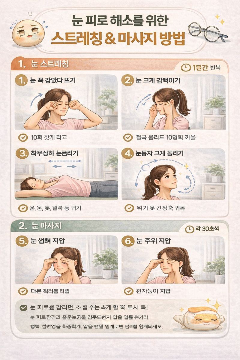 눈 피로 해소를 위한 스트레칭과 마사지 방법