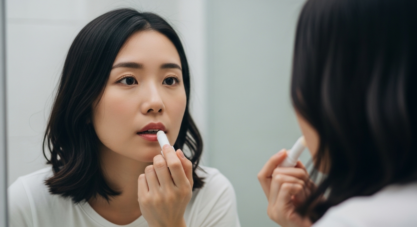 립밤을 바르는 여성