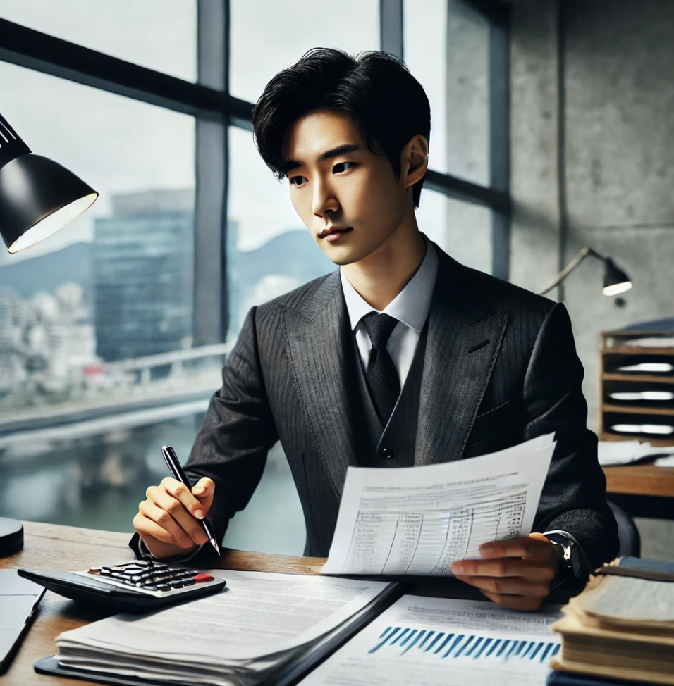 비즈니스 환경에서 세금 관련 서류를 검토하는 모습