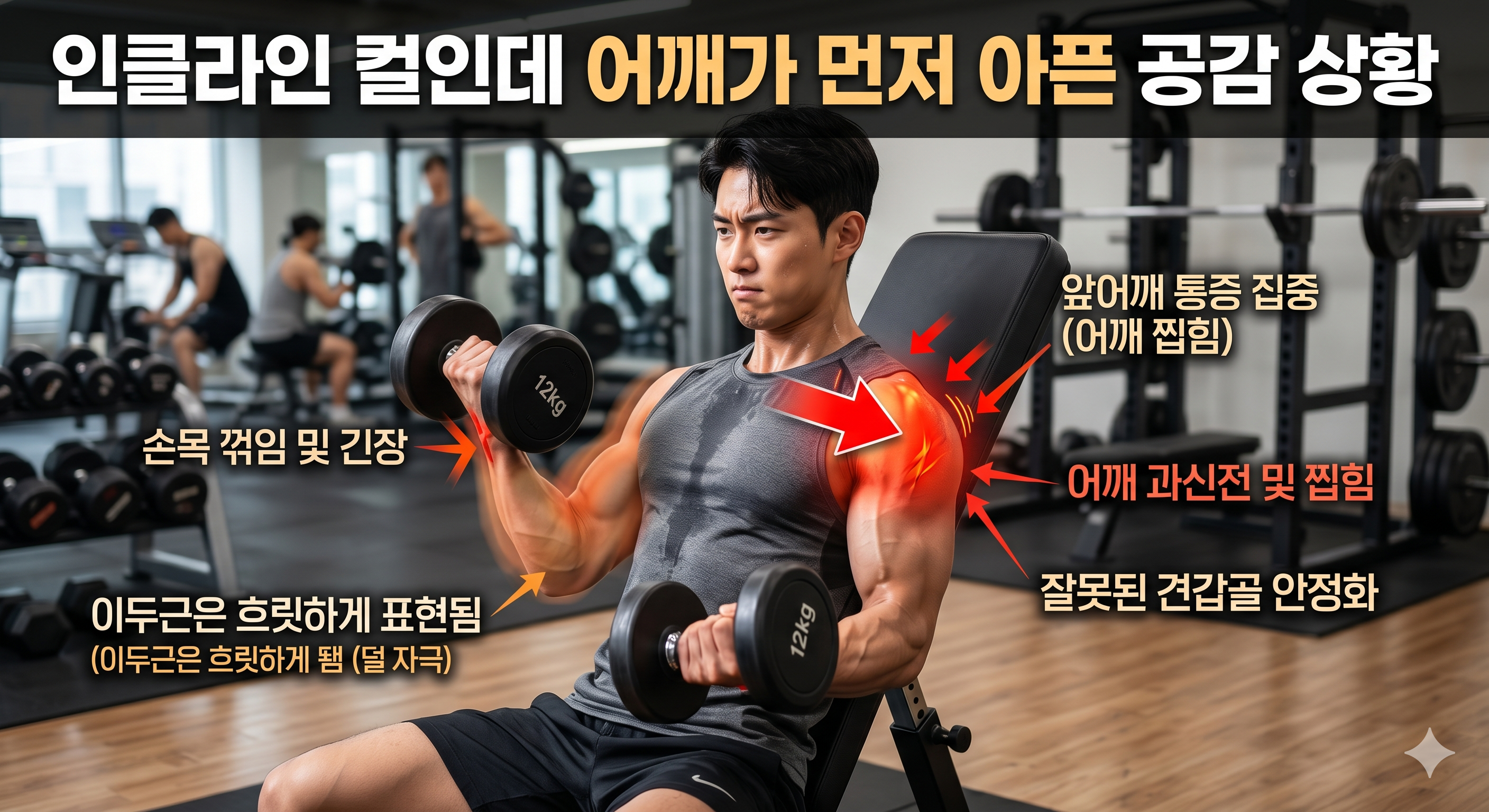 인클라인 컬인데 어깨가 먼저 아픈 공감 상황